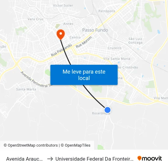 Avenida Araucária to Universidade Federal Da Fronteira Sul map