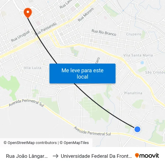 Rua João Lângaro, 520 to Universidade Federal Da Fronteira Sul map