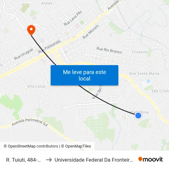 R. Tuiuti, 484-558 to Universidade Federal Da Fronteira Sul map