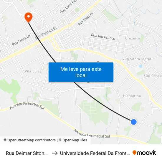 Rua Delmar Sitone, 385 to Universidade Federal Da Fronteira Sul map