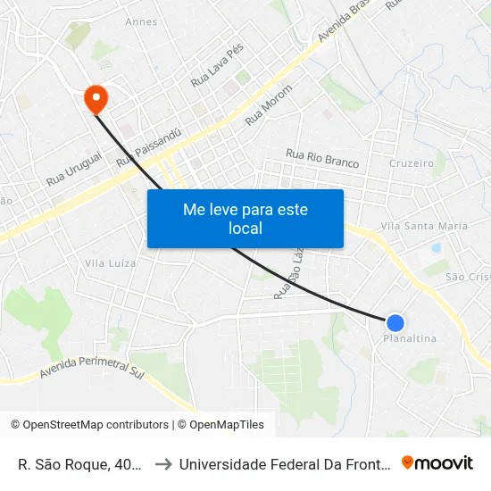 R. São Roque, 407-431 to Universidade Federal Da Fronteira Sul map