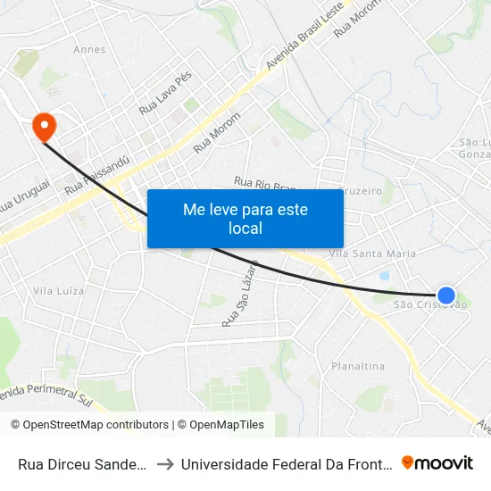 Rua Dirceu Sander, 310 to Universidade Federal Da Fronteira Sul map