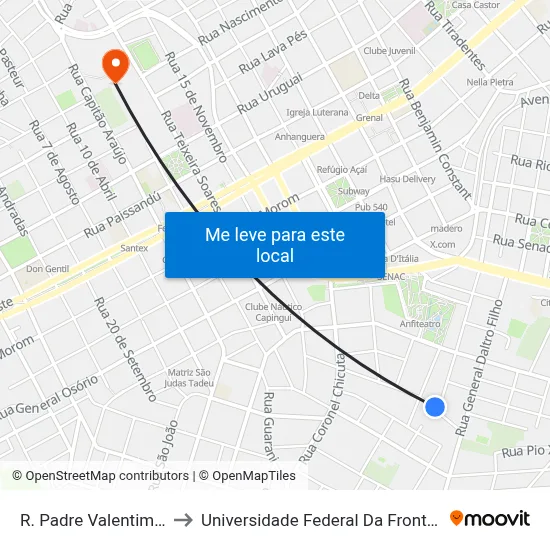 R. Padre Valentim, 595 to Universidade Federal Da Fronteira Sul map