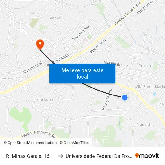 R. Minas Gerais, 1656-1728 to Universidade Federal Da Fronteira Sul map