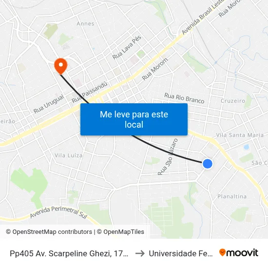 Pp405 Av. Scarpeline Ghezi, 1754-1912 - Vila Lucas Araujo(Silva Car) to Universidade Federal Da Fronteira Sul map