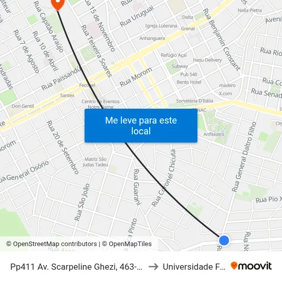 Pp411 Av. Scarpeline Ghezi, 463-577 - Vila Lucas Araujo(Antiga Rádio Planalto) to Universidade Federal Da Fronteira Sul map