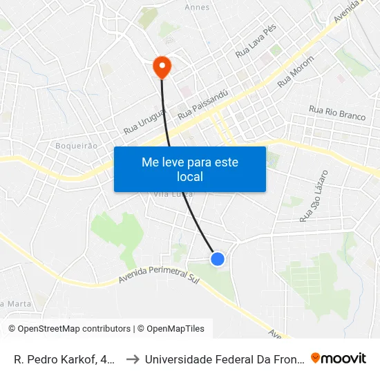 R. Pedro Karkof, 467-499 to Universidade Federal Da Fronteira Sul map
