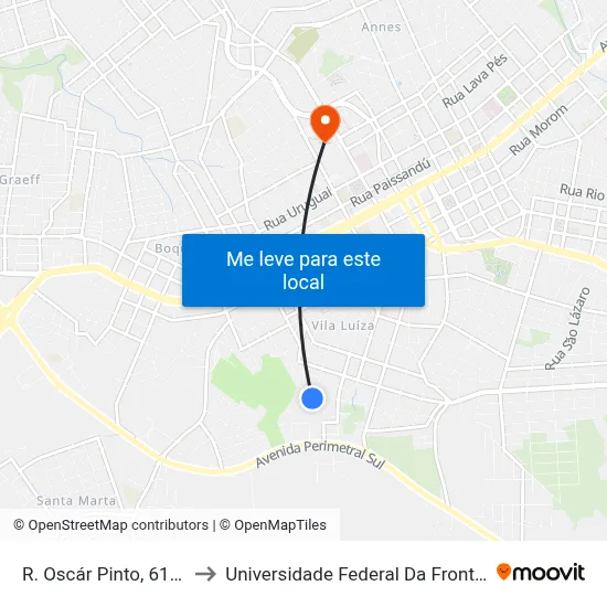 R. Oscár Pinto, 610-900 to Universidade Federal Da Fronteira Sul map