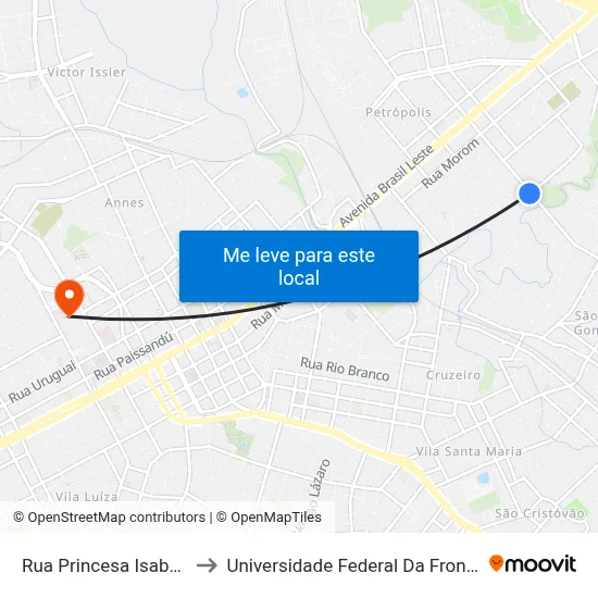 Rua Princesa Isabel, 931 to Universidade Federal Da Fronteira Sul map