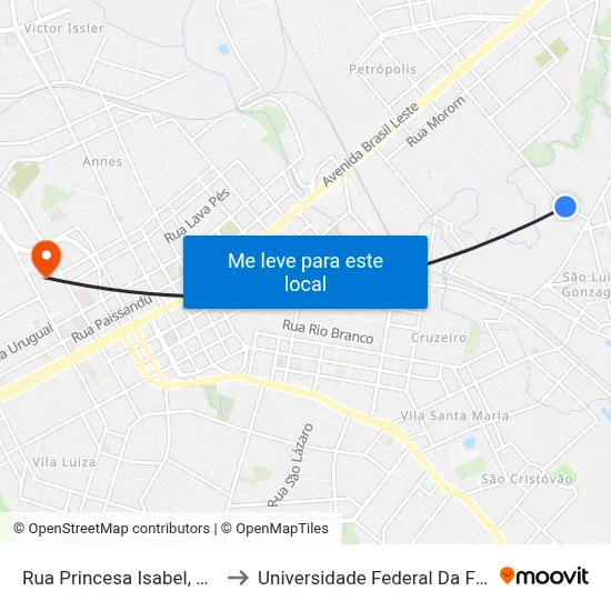 Rua Princesa Isabel, 2188-2246 to Universidade Federal Da Fronteira Sul map