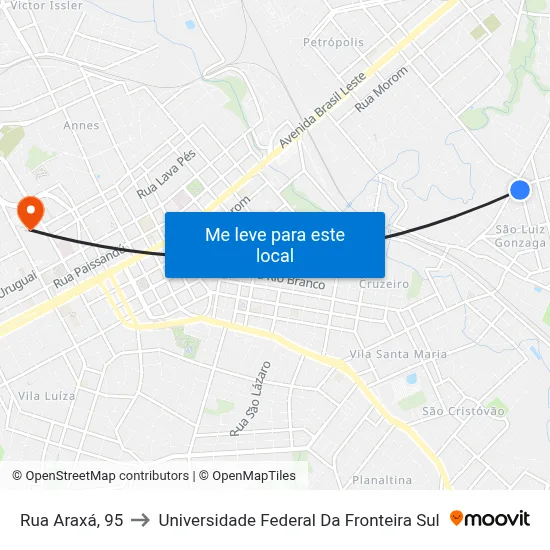 Rua Araxá, 95 to Universidade Federal Da Fronteira Sul map