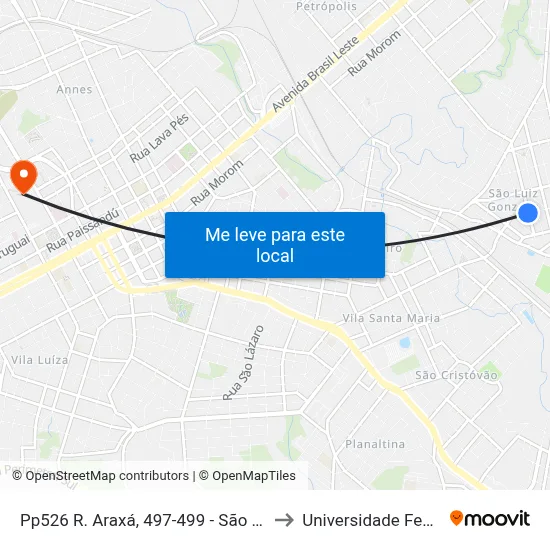 Pp526 R. Araxá, 497-499 - São Luiz Gonzaga(Em Frente Casa 553) to Universidade Federal Da Fronteira Sul map