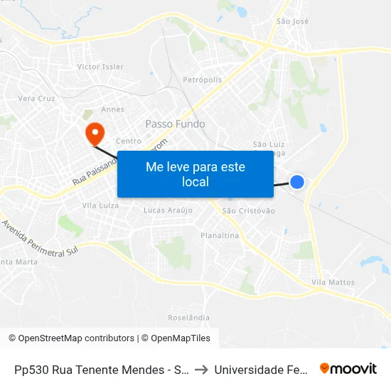 Pp530 Rua Tenente Mendes - São Cristovao(Em Frente Casa 150) to Universidade Federal Da Fronteira Sul map