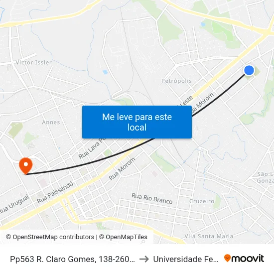 Pp563 R. Claro Gomes, 138-260 - Vila Petropolis(Cemitério Petrópolis) to Universidade Federal Da Fronteira Sul map