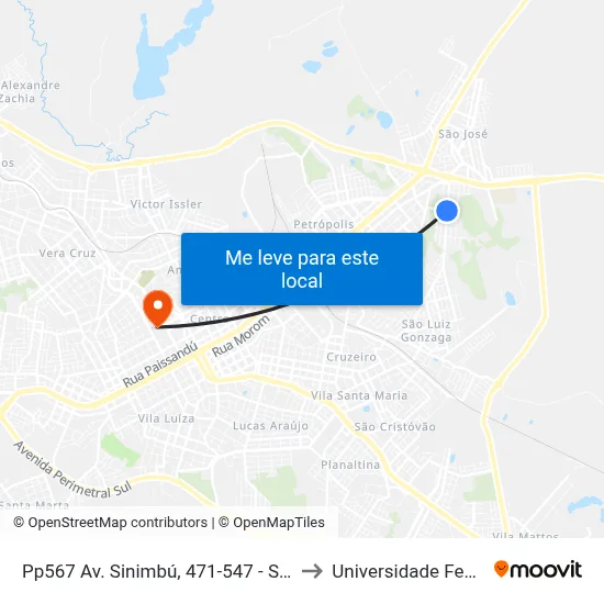 Pp567 Av. Sinimbú, 471-547 - São Luiz Gonzaga( Frente Casa 451) to Universidade Federal Da Fronteira Sul map