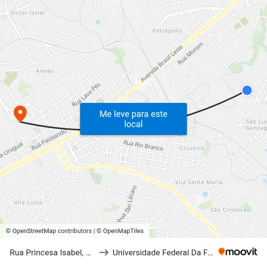 Rua Princesa Isabel, 2187-2245 to Universidade Federal Da Fronteira Sul map