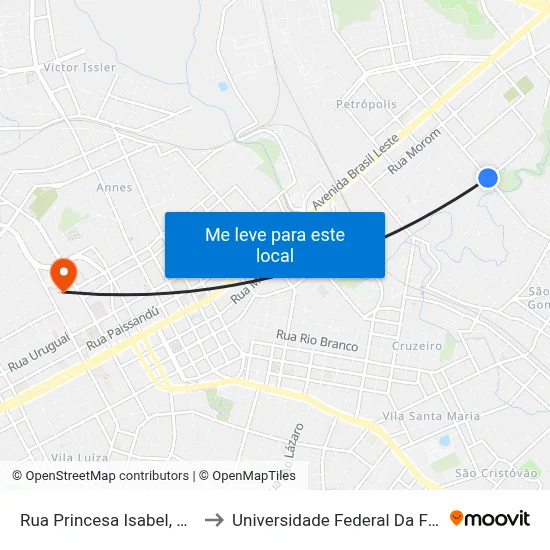 Rua Princesa Isabel, 1567-1653 to Universidade Federal Da Fronteira Sul map