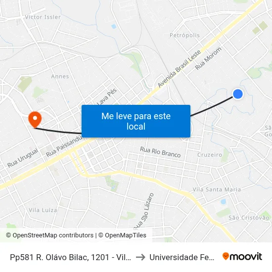 Pp581 R. Olávo Bilac, 1201 - Vila Petropolis(Em Frente Casa 1201) to Universidade Federal Da Fronteira Sul map