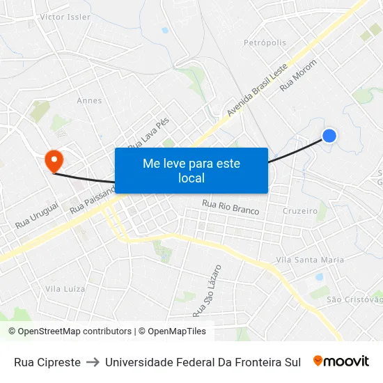 Rua Cipreste to Universidade Federal Da Fronteira Sul map