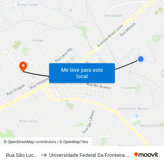 Rua São Lucas to Universidade Federal Da Fronteira Sul map