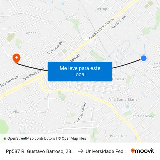 Pp587 R. Gustavo Barroso, 285 - São Luiz Gonzaga(Rudi Sat) to Universidade Federal Da Fronteira Sul map