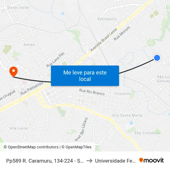Pp589 R. Caramuru, 134-224 - São Luiz Gonzaga(Em Frente Casa 168) to Universidade Federal Da Fronteira Sul map
