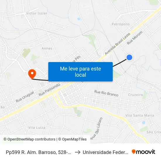 Pp599 R. Alm. Barroso, 528-576 - Vila Petropolis(Zdc) to Universidade Federal Da Fronteira Sul map