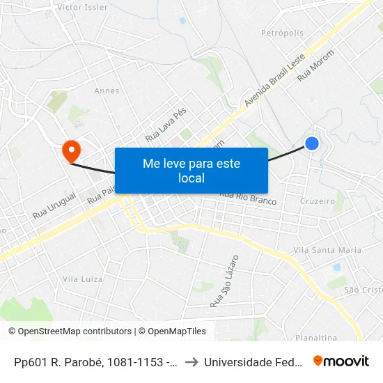 Pp601 R. Parobé, 1081-1153 - Vila Cruzeiro(Par Entre - Rios) to Universidade Federal Da Fronteira Sul map