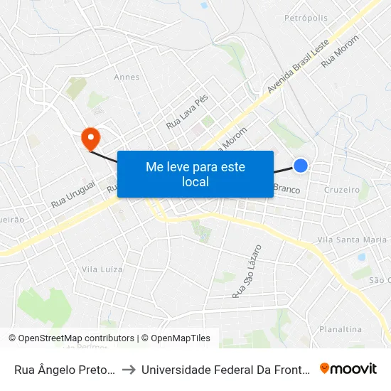 Rua Ângelo Preto, 854 to Universidade Federal Da Fronteira Sul map