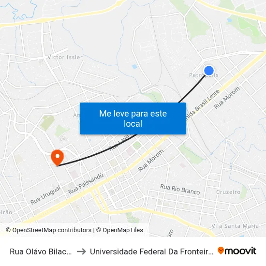 Rua Olávo Bilac, 96 to Universidade Federal Da Fronteira Sul map
