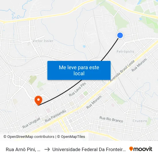 Rua Arnô Pini, 275 to Universidade Federal Da Fronteira Sul map