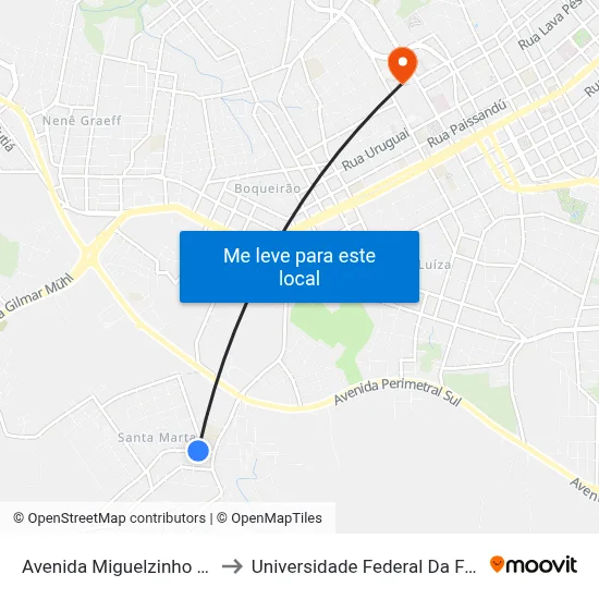 Avenida Miguelzinho Lima, 110 to Universidade Federal Da Fronteira Sul map