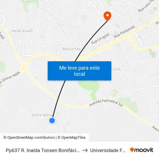 Pp637 R. Inalda Tonsen Bonifácio, 95 - Santa Marta(Lelo Salão De Beleza) to Universidade Federal Da Fronteira Sul map