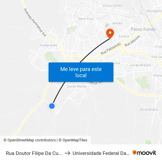Rua Doutor Filipe Da Cunha, 199-277 to Universidade Federal Da Fronteira Sul map