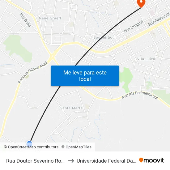 Rua Doutor Severino Ronchi, 147-267 to Universidade Federal Da Fronteira Sul map