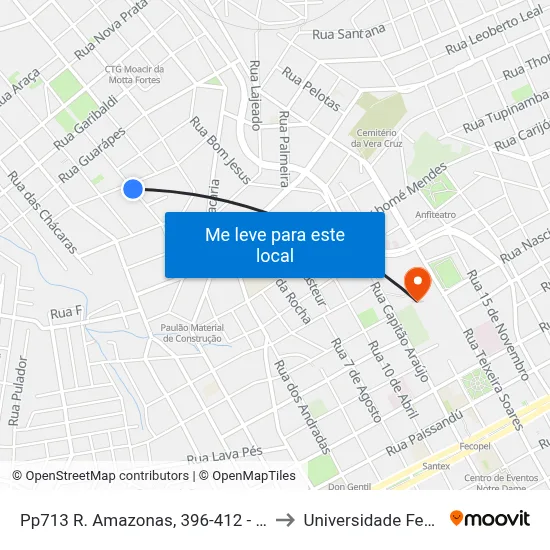 Pp713 R. Amazonas, 396-412 - Vila Vera Cruz(Em Frente Casa 412) to Universidade Federal Da Fronteira Sul map