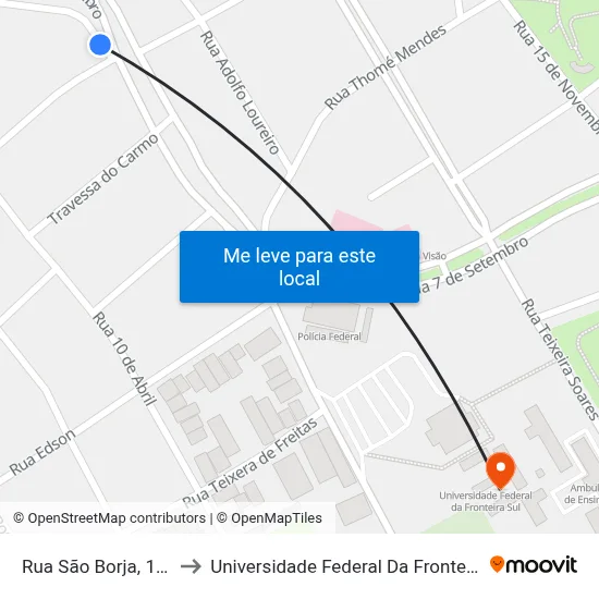 Rua São Borja, 1-147 to Universidade Federal Da Fronteira Sul map