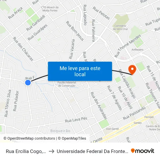 Rua Ercília Cogo, 425 to Universidade Federal Da Fronteira Sul map