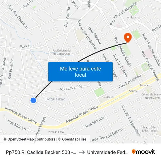 Pp750 R. Cacilda Becker, 500 - Boqueirão(Em Frente Casa 510) to Universidade Federal Da Fronteira Sul map