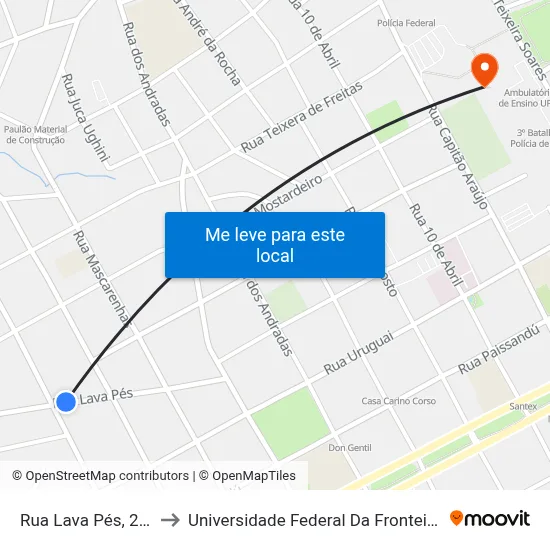Rua Lava Pés, 2806 to Universidade Federal Da Fronteira Sul map