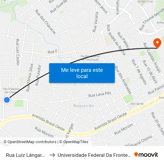 Rua Luiz Lângaro, 19 to Universidade Federal Da Fronteira Sul map