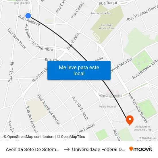 Avenida Sete De Setembro, 6111-6247 to Universidade Federal Da Fronteira Sul map