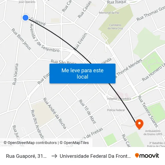 Rua Guaporé, 319-397 to Universidade Federal Da Fronteira Sul map