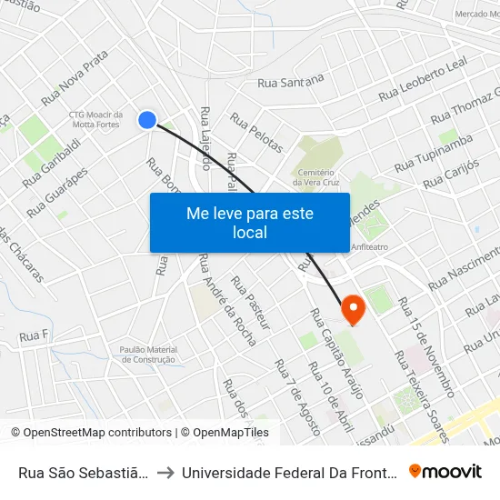 Rua São Sebastião, 69 to Universidade Federal Da Fronteira Sul map