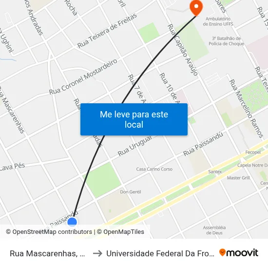 Rua Mascarenhas, 808-912 to Universidade Federal Da Fronteira Sul map