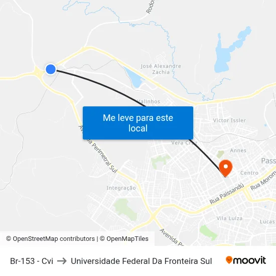 Br-153 - Cvi to Universidade Federal Da Fronteira Sul map