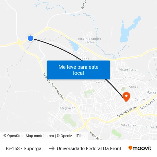 Br-153 - Supergasbrás to Universidade Federal Da Fronteira Sul map