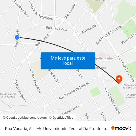 Rua Vacaria, 518 to Universidade Federal Da Fronteira Sul map