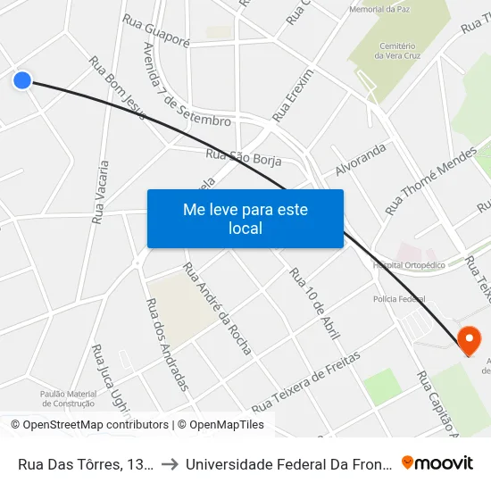 Rua Das Tôrres, 130-250 to Universidade Federal Da Fronteira Sul map