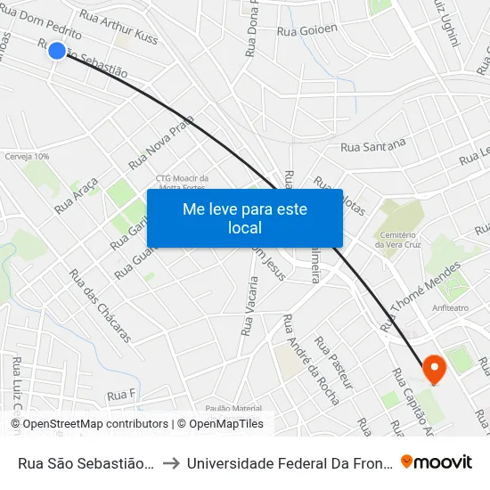 Rua São Sebastião, 1147 to Universidade Federal Da Fronteira Sul map